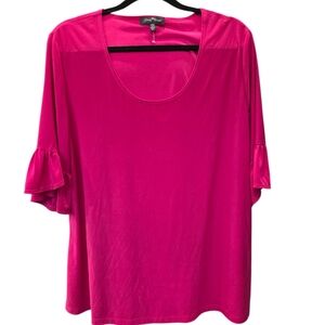 SLINKY BRAND Vibrant Pink Ruffle Sleeve Top